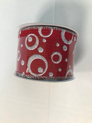 Red with Silver Glitter Circles Ribbon