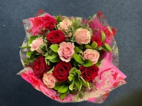 Dozen Pink & Red Rose Bouquet