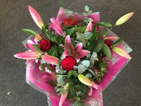 Red Rose and Pink Lily Bouquet